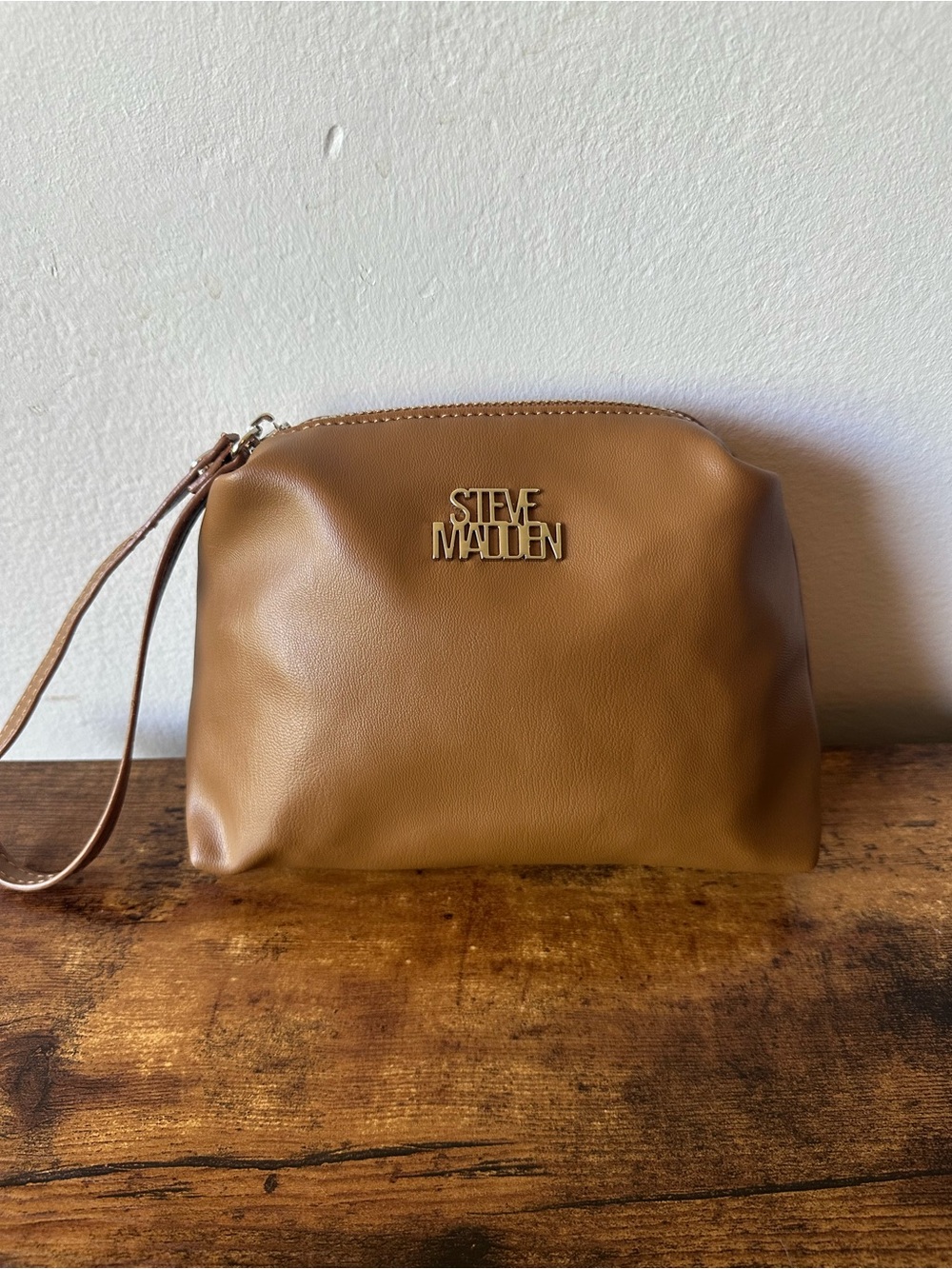 Steve Madden Tan Brown Faux Leather Wristlet Clutch New Without Tags